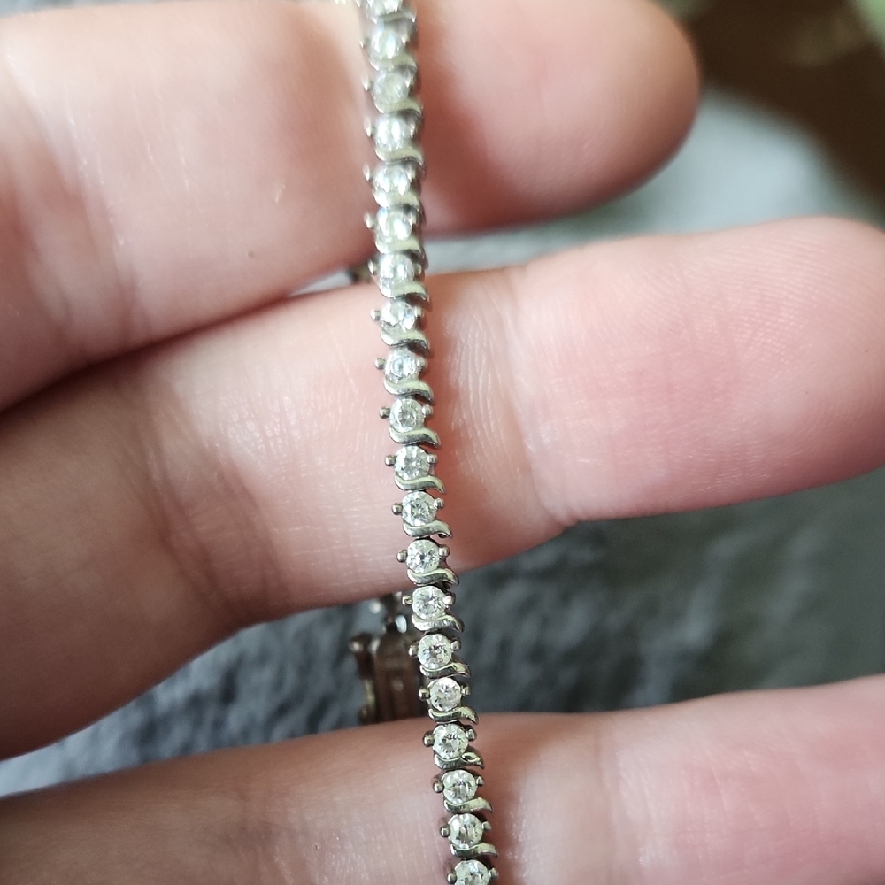 Source Unknown Silver Bracelet with Clear Accents